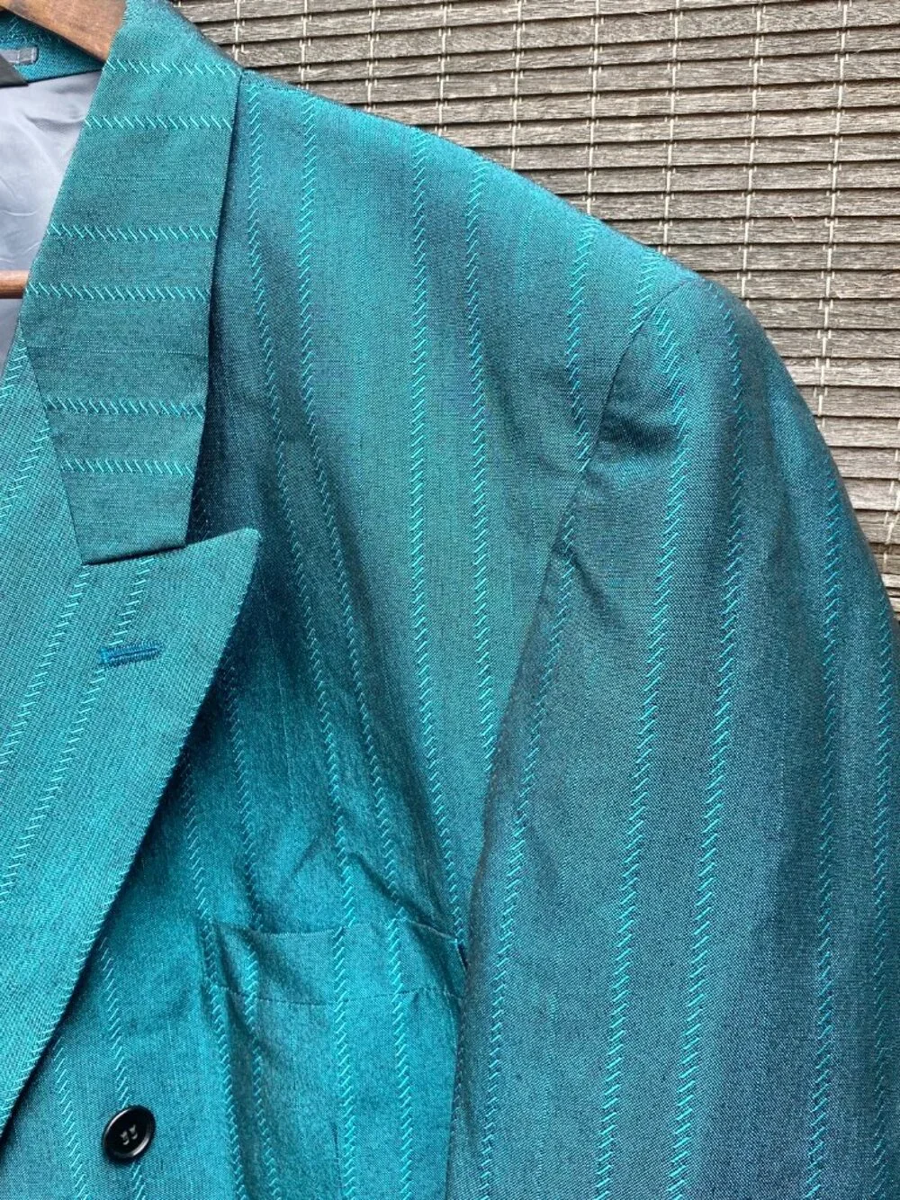 Two Tone Metallic Gino Cappeli Blazer Suit Jacket Teal Vintage Double Breast 56